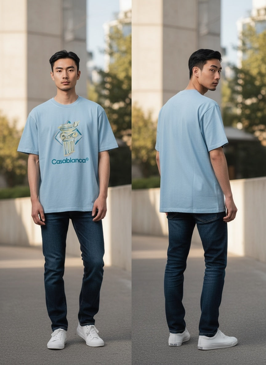 Casablanca Light Blue Graphic Crewneck T-Shirt