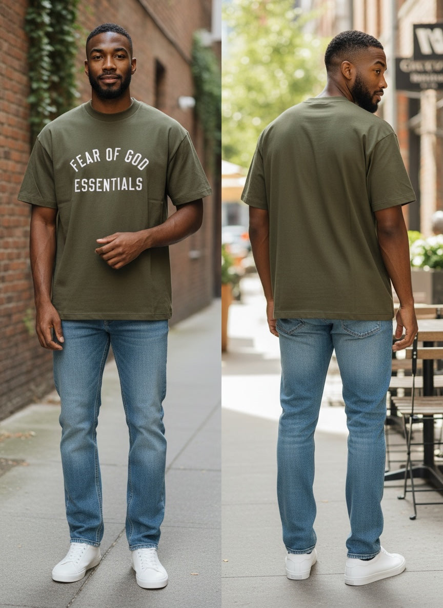 Essentials Fear Of God Olive Graphic Crewneck T-Shirt